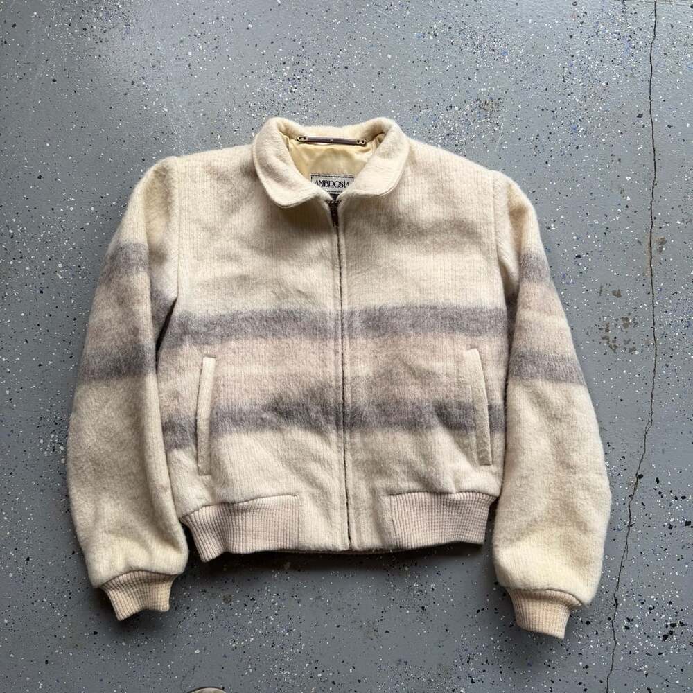 1970s Ambrosia Vintage Wool Striped Full Zip Bomber Jacket - Picture 5 of 5
